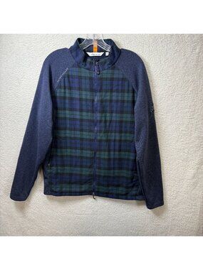 Peter Millar Navy Green Plaid Performance Flannel Jacket Pine Canyon Logo Size L